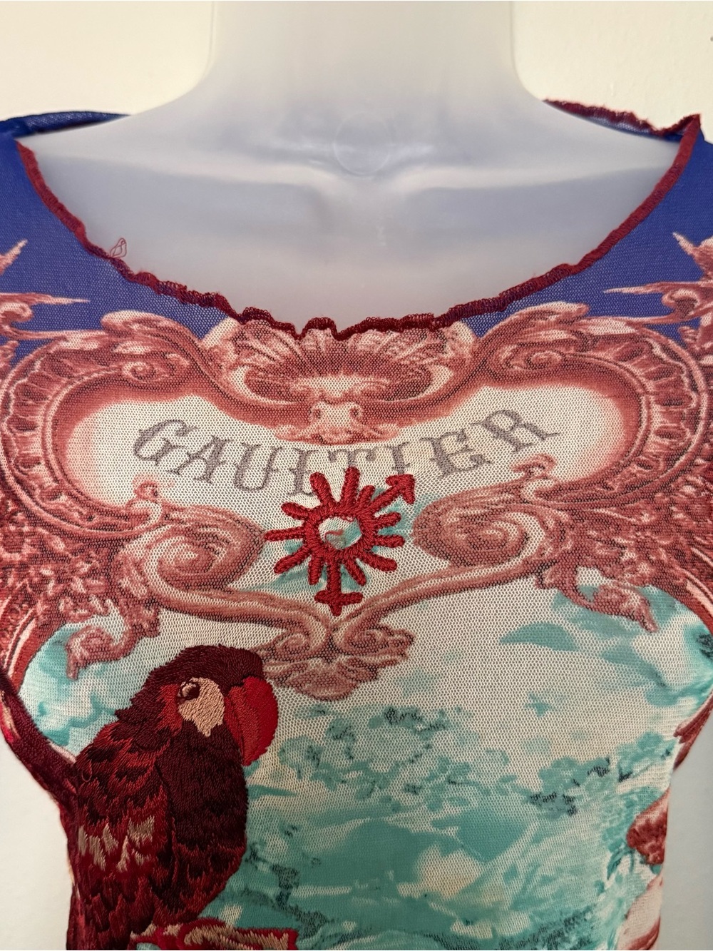 Rare Archive Jean Paul Gaultier Soleil Print Mesh Embroidered Long Sleeve Small - Picture 3 of 12